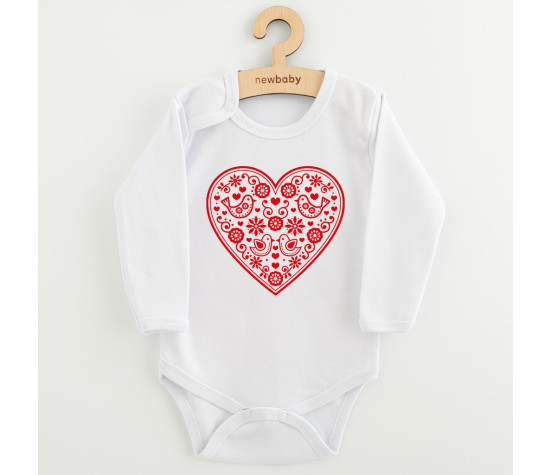Dětské body s potiskem New Baby Lidový vzor červené srdíčko, Červená 56 (0-3m)