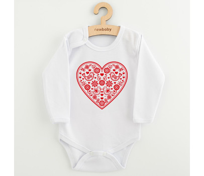 Dětské body s potiskem New Baby Lidový vzor červené srdíčko, Červená 74 (6-9m)