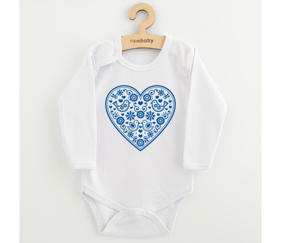 Dětské body s potiskem New Baby Lidový vzor modré srdíčko, Modrá 62 (3-6m)