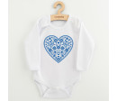 Dětské body s potiskem New Baby Lidový vzor modré srdíčko, Modrá 80 (9-12m)