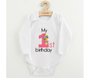 Dětské body s potiskem New Baby My first birthday pink, Růžová 80 (9-12m)