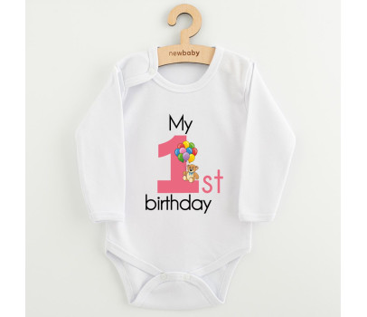 Dětské body s potiskem New Baby My first birthday pink, Růžová 86 (12-18m)