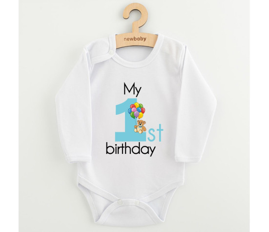 Dětské body s potiskem New Baby My first birthday blue, Modrá 80 (9-12m)