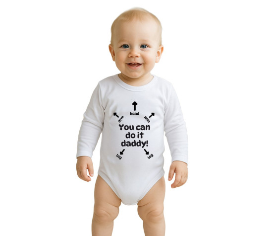 Dětské body s potiskem New Baby You can do it daddy!, Bílá 74 (6-9m)