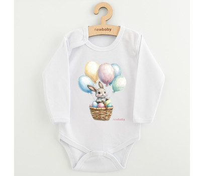 Dětské body s potiskem New Baby Králíček s balónky, Bílá 80 (9-12m)