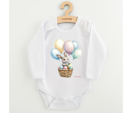 Dětské body s potiskem New Baby Králíček s balónky, Bílá 80 (9-12m)