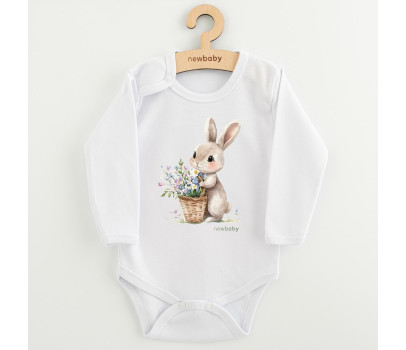 Dětské body s potiskem New Baby Králíček s květinkami, Bílá 74 (6-9m)