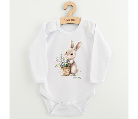 Dětské body s potiskem New Baby Králíček s květinkami, Bílá 74 (6-9m)