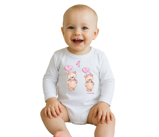 Dětské body s potiskem New Baby Love Bears, Bílá 62 (3-6m)