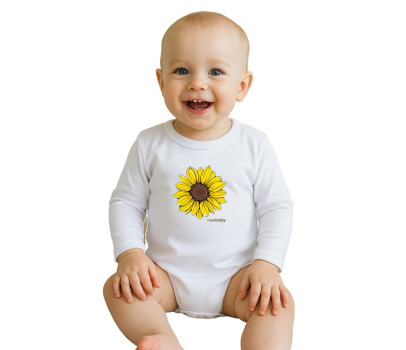 Dětské body s potiskem New Baby Slunečnice - krátký rukáv, Bílá 62 (3-6m)