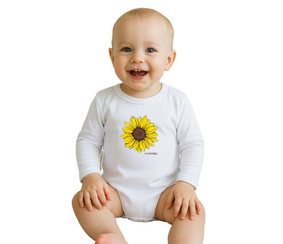 Dětské body s potiskem New Baby Slunečnice - krátký rukáv, Bílá 80 (9-12m)