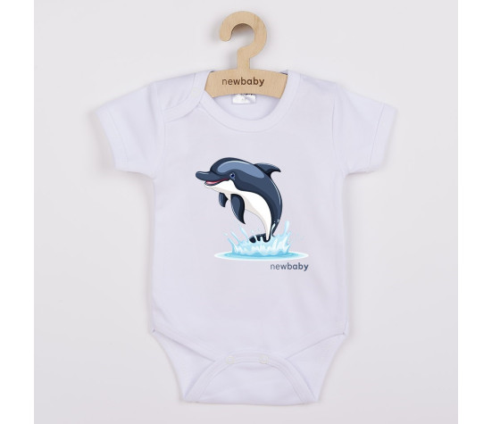 Dětské body s potiskem New Baby Dolphin- krátký rukáv, Bílá 68 (4-6m)