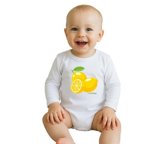 Dětské body s potiskem New Baby Lemon - krátký rukáv, Bílá 80 (9-12m)