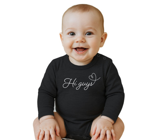 Dětské body s potiskem New Baby Hi guys, Černá 74 (6-9m)
