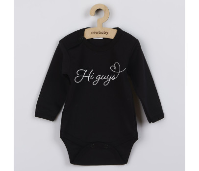 Dětské body s potiskem New Baby Hi guys, Černá 74 (6-9m)
