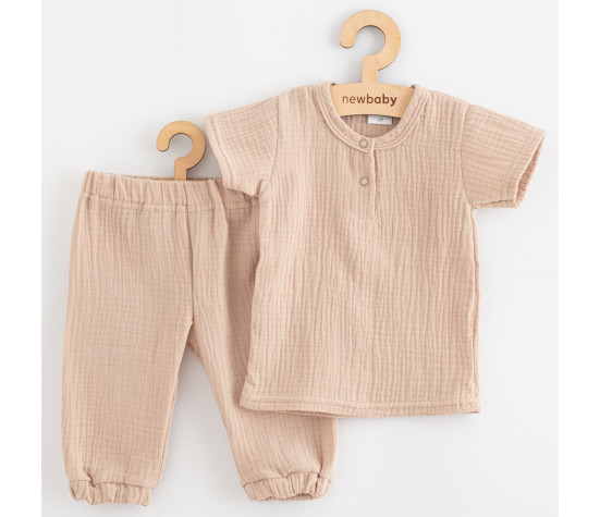 Kojenecká mušelínová souprava tričko a kalhoty New Baby beige, Béžová 62 (3-6m)