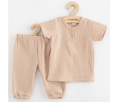 Kojenecká mušelínová souprava tričko a kalhoty New Baby beige, Béžová 68 (4-6m)