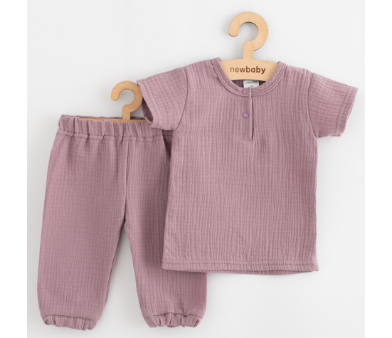 Kojenecká mušelínová souprava tričko a kalhoty New Baby lavender, Fialová 74 (6-9m)