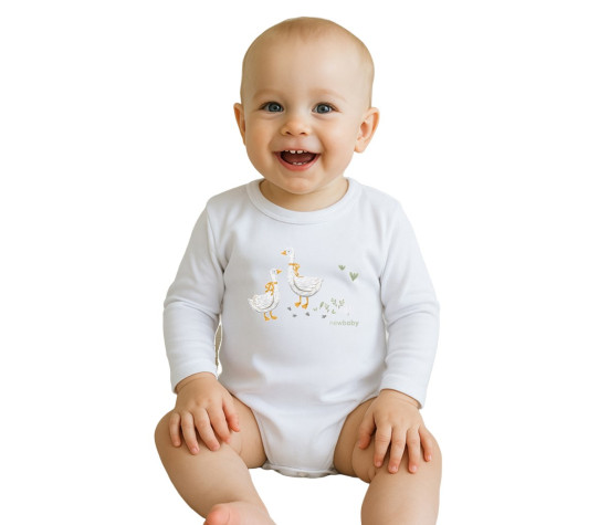 Dětské body s potiskem New Baby Husičky, Bílá 62 (3-6m)