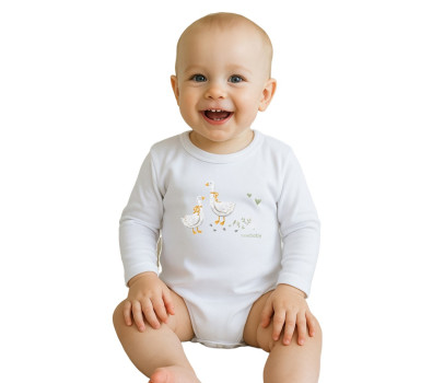 Dětské body s potiskem New Baby Husičky, Bílá 74 (6-9m)