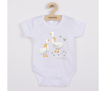 Dětské body s potiskem New Baby Husičky - krátký rukáv, Bílá 62 (3-6m)