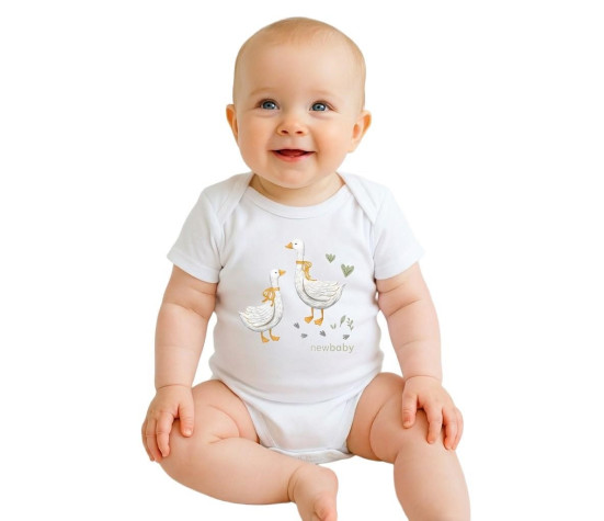Dětské body s potiskem New Baby Husičky - krátký rukáv, Bílá 68 (4-6m)