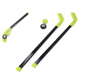 Hokejka pozemní 2ks plast 83cm + florbalový míček +plastový puk v síťce