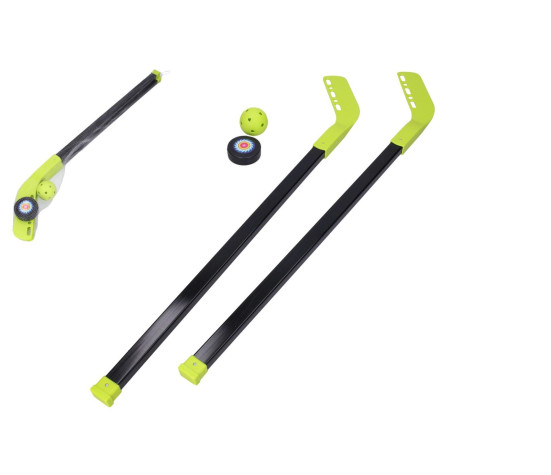 Hokejka pozemní 2ks plast 83cm + florbalový míček +plastový puk v síťce