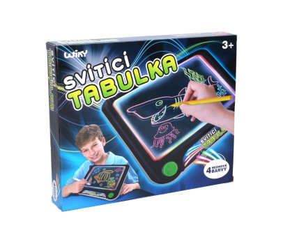 Tabulka kreslící svítící barevná plast 25cm na baterie se světlem v krabici 30x25cm