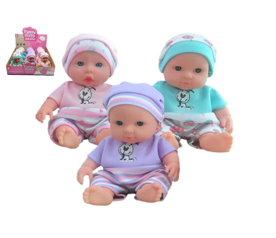 Panenka miminko pevné tělo 18cm 3 barvy 12ks v boxu