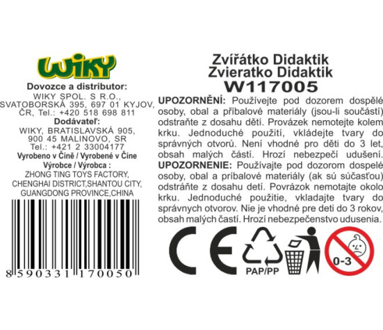 Vkládačka didaktická - zvířátko 18 cm na kolečkách 2 druhy