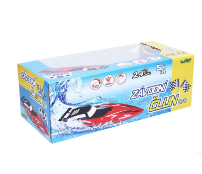 Motorový člun/loď do vody RC plast 33cm 2,4Ghz na baterie+dob. pack v krabici 35x12x15cm