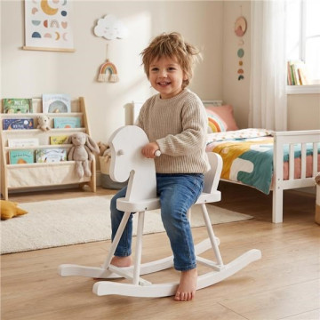 Dřevěný houpací koník pro děti Baby Mix bílý, Bílá