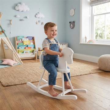 Dřevěný houpací koník pro děti Baby Mix bílý, Bílá