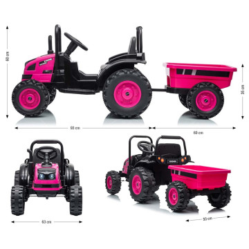 Elektrický traktor s vlečkou Milly Mally Farmer růžový, Růžová