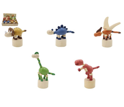 Dinosaurus dřevěný mačkací 5 druhů 10ks v boxu