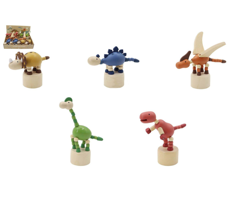 Dinosaurus dřevěný mačkací 5 druhů 10ks v boxu