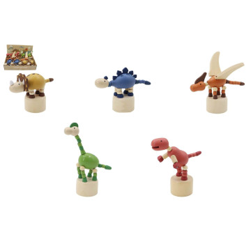 Dinosaurus dřevěný mačkací 5 druhů 10ks v boxu