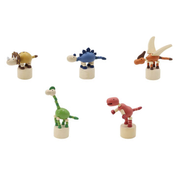Dinosaurus dřevěný mačkací 5 druhů 10ks v boxu