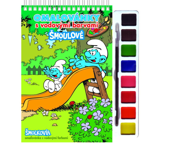 Omalovánky s vodovými barvami a štětcem Šmoulové