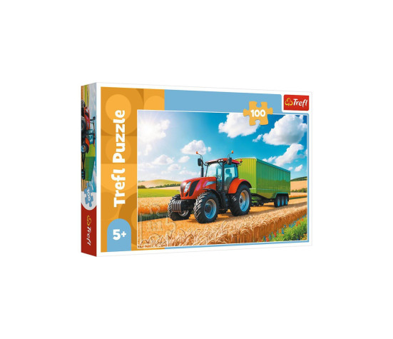 Puzzle Zemědělská technika: traktor s přívěsem 100 dílků 41x27,5cm v krabici 29x19x4cm