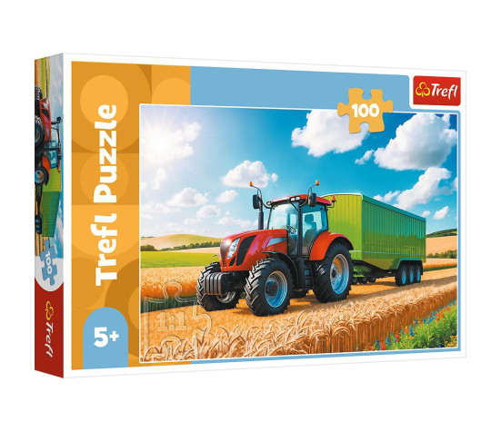 Puzzle Zemědělská technika: traktor s přívěsem 100 dílků 41x27,5cm v krabici 29x19x4cm