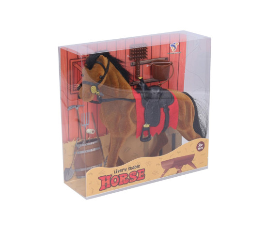 Kůň fliška se sedlem 17cm s doplňky 3 barvy v plastové krabičce 18x17cm 12ks v boxu