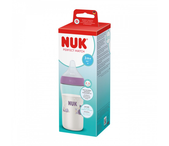 Kojenecká láhev NUK Perfect Match s kontrolou teploty Hippo 260 ml, Fialová