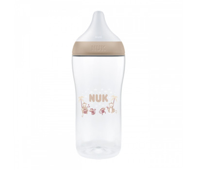 Kojenecká láhev NUK Perfect Match s kontrolou teploty XL Monkey 360 ml, Béžová