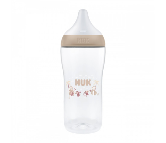 Kojenecká láhev NUK Perfect Match s kontrolou teploty XL Monkey 360 ml, Béžová