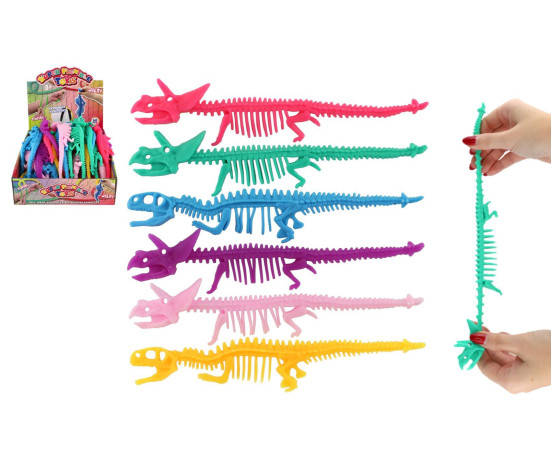 Hračka antistresová kostra dinosaura natahovací silikon 22cm 6 barev 60ks v boxu