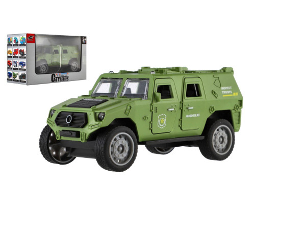 Auto vojenské plast 13cm na setrvačník v krabici 17x10x6,5cm