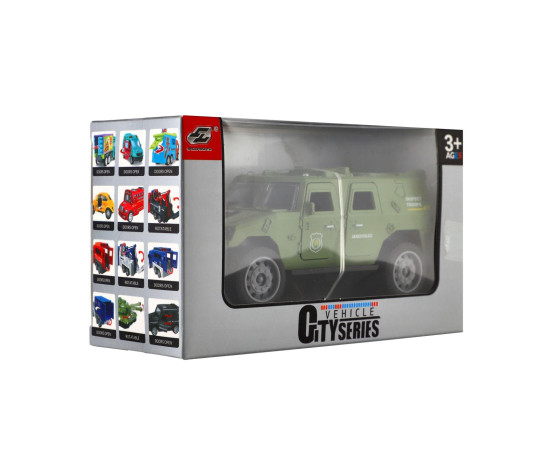 Auto vojenské plast 13cm na setrvačník v krabici 17x10x6,5cm
