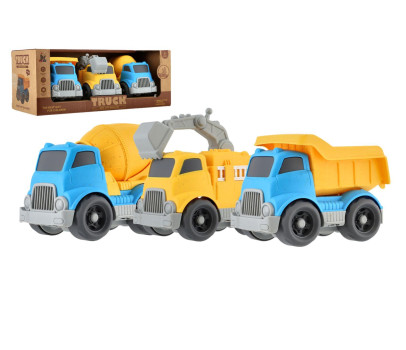 Auto stavební 3ks na volný chod 7x10cm v krabičce